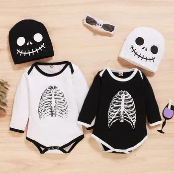 

Halloween Baby Rompers Long Sleeve Skeleton Print Romper jumpsuit Hat Outfit set Summer Casual Cute Baby Clothes Toddler Outfits