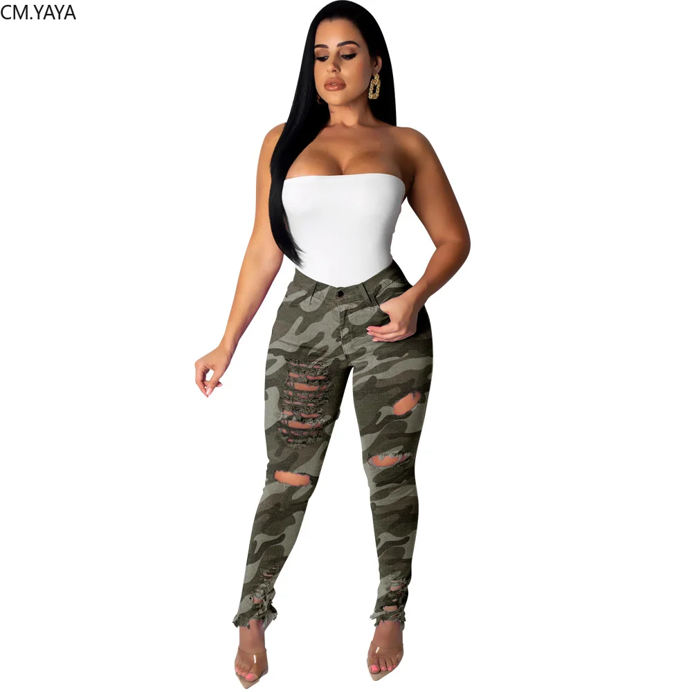 GL новые зимние джинсовые брюки женские Ретро рваные джинсы камуфляжные узкие