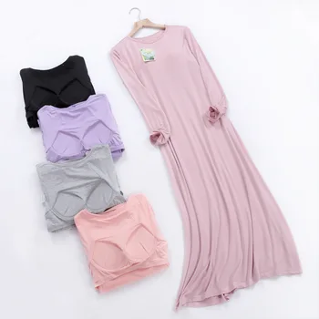 

2020 new autumn / winter modal extra long sleeve nightdress with breast pad for home comfortable pajamas for pregnant women tz66