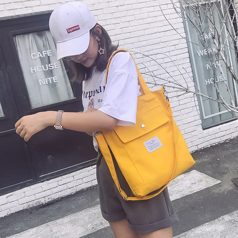 

South Korea Solid Color Tote Bag Large Bag New Style Large Capacity Handbag Minimalist Style Lettered One Shoulder Canvas Bag Si