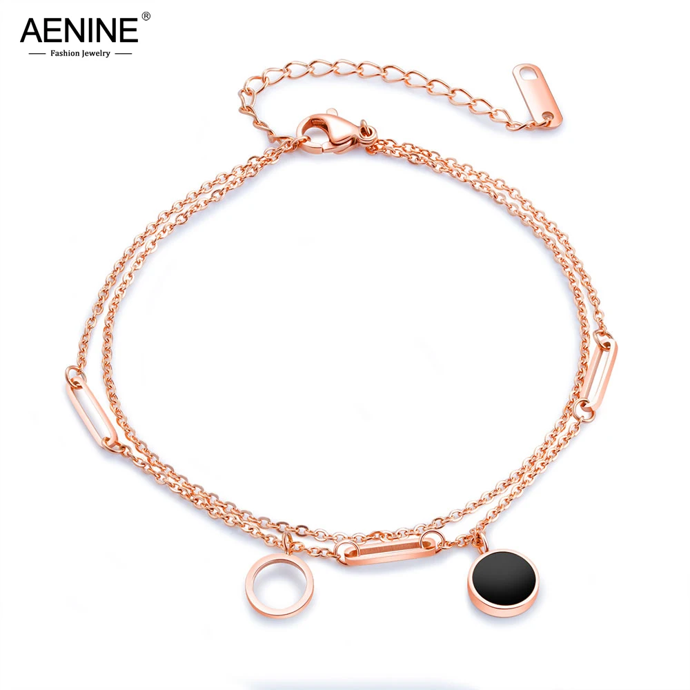 Aenine Bohemia Rose Gold Love Double Geometry Circle Anklets For Women