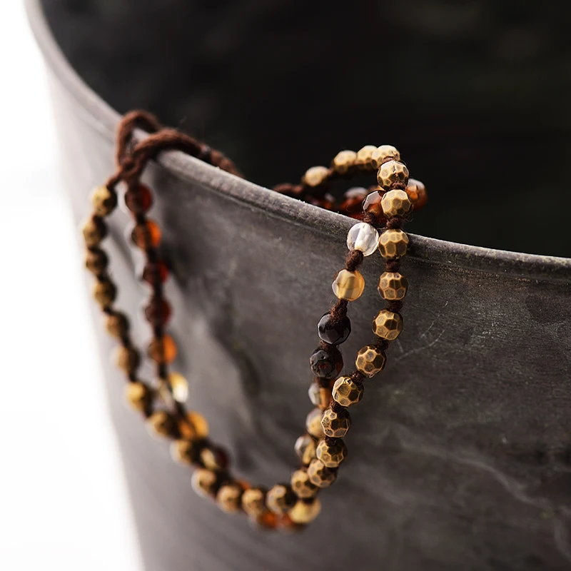 Fever&Free Woven Beaded Bracelets 2 Layers Elastic Adjustable Rope Tassels Natural Stone Bracelets Vintage Jewelry Friends Gifts