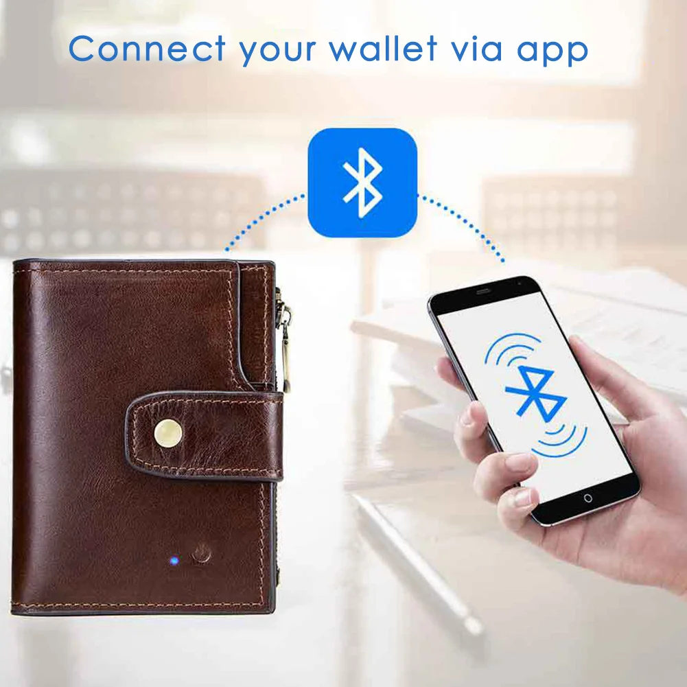 

Men Smart Anti-Lost Wallet Purse Bluetooth Position Record RFID Retro Style Large Capacity New