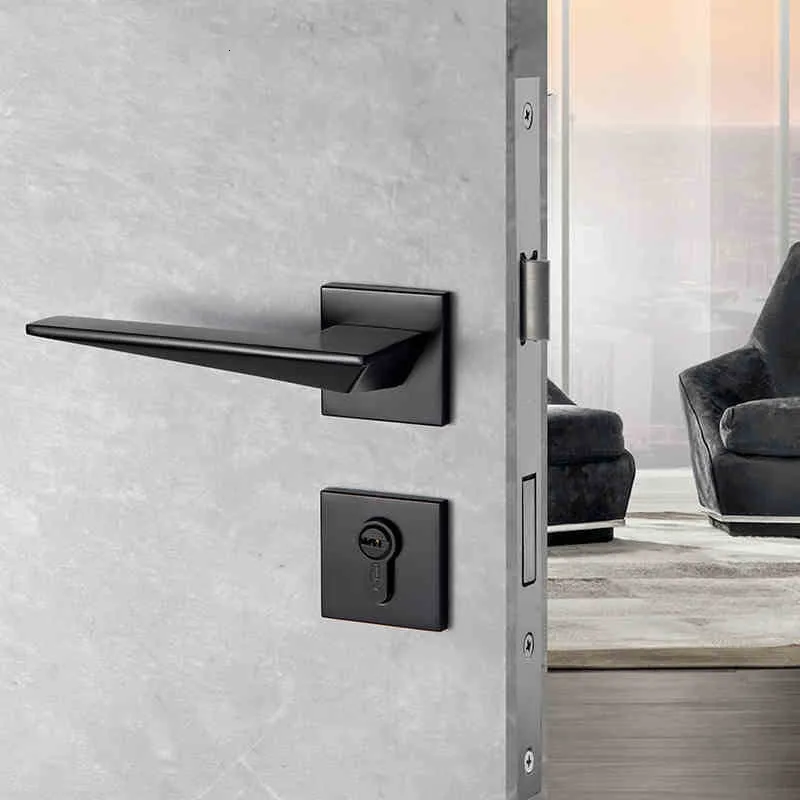  1 Set Simple/black Door Lock American Style Bedroom Door Handle Lock Interior green bronze Door Han - 4000259464117