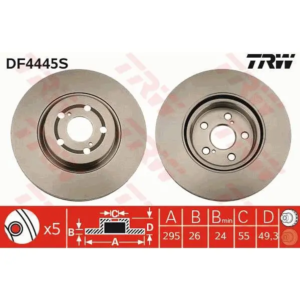 Диск тормозной TOYOTA AVENSIS 2.0-2.4 03- передний вент. TRW DF4