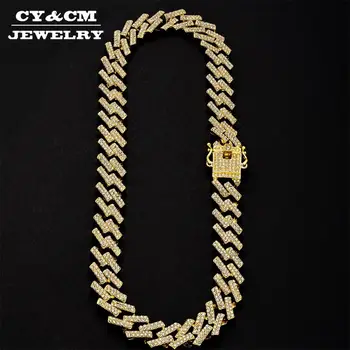 

Hip Hop Necklace Chain Bling Iced Out Crystal 15MM Miami Cuban Link Chains Full Rhinestone CZ Clasp Necklaces For Men Jewelry