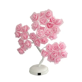 

45cm Hot Sale Metal Trunk Table Decoration Simulation 3d Rose Flower Bonsai Tree Light Waterfall Led Lights