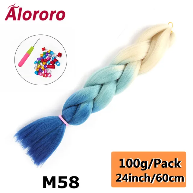 Jumbo Braid Hair Extensions Green Synthetic Braiding Hair 24 Inch Afro Blue Pink Purple Blonde Ombre Hair for Braids Alororo 24inches-M58