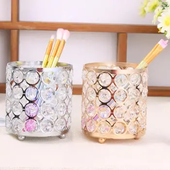 

European Metal Crystal Pencil Pen Holer Glitter Brush Storage Tube Desk Organizer Stationery Container Box Office Accessories