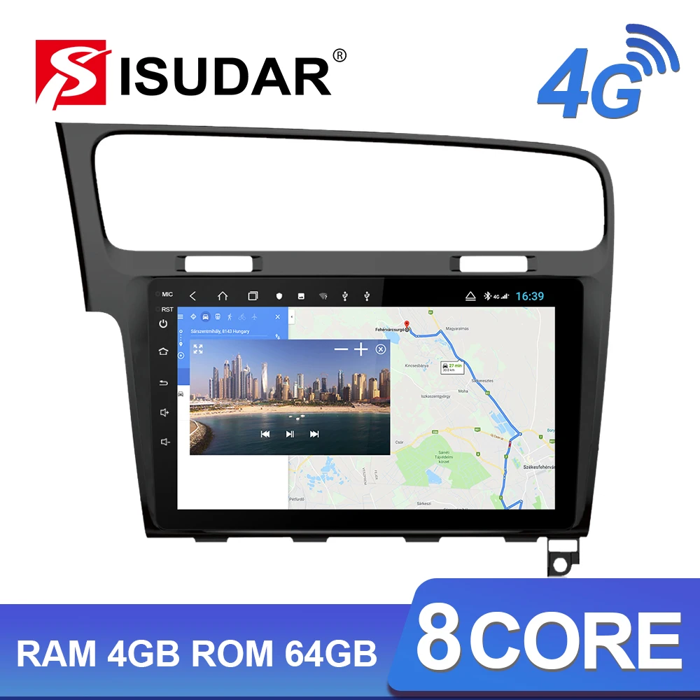 Perfect Isudar H53 4G Android 1 Din Auto Radio For VW/Volkswagen/Golf 7 Car Multimedia 8 Core RAM 4GB ROM 64GB GPS DVR 1080P Camera IPS 1