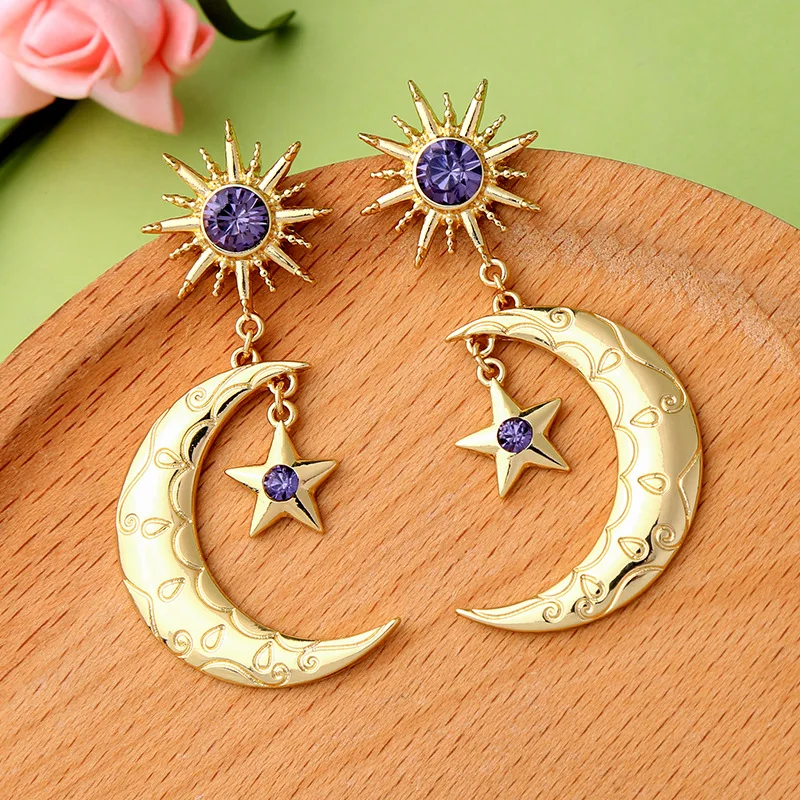 

Luxury Bohemian ethnic creative exaggerated star moon rhinestone stud earrings for women elegant minimalist women's jewelry gift