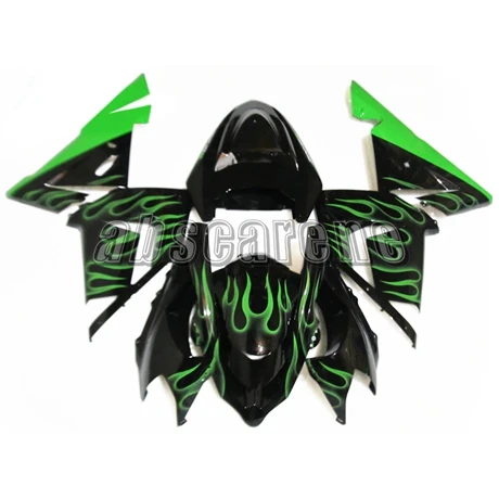 ABS пластик полный обтекатель комплект для Kawasaki ZX10R 2004 2005 ZX-10R 04 05 инъекции мотоцикл Cowlings черный с зеленым пламенем