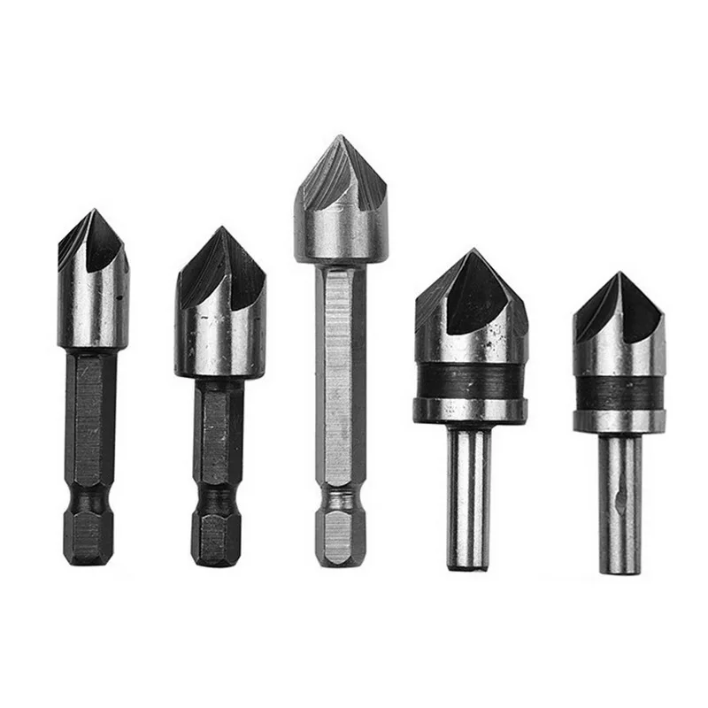 5pc Industrial Countersink Drill Bit Set 5 Flutes Counter Sink