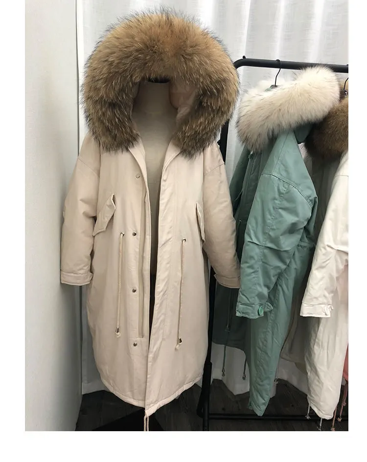 Новинка года! стиль, Южная Корея Dongdaemun, очень большой пуховик с меховым воротником, Женская куртка средней длины, большой размер