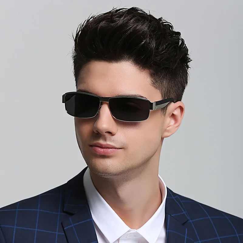 

GIFANSEE polarized sunglasses men square Alloy frame Retro brand design Driving outdoor