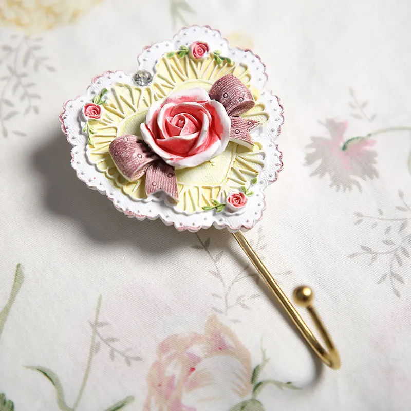 Heart-shaped Painted Single Wall Hook, Resin Rose Hanger, Gold, Home Decoration 3