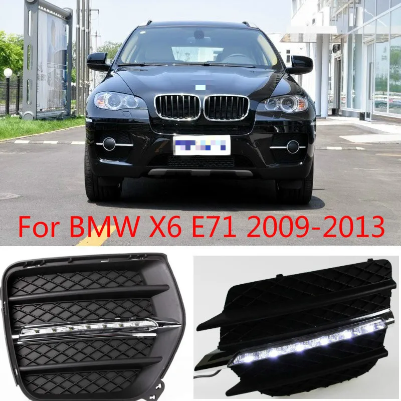 2pcs For BMW X6 E71 2009-2013 6000K White Light LED Daytime Driving Running Light DRL Car Fog Lamp
