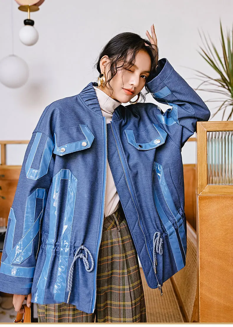 HG Streetwear Splice Winter Jacket Women Punk Style Locomotive Tops Trend Plus Size Coat Women Autumn Fashion Wind New XJ2660