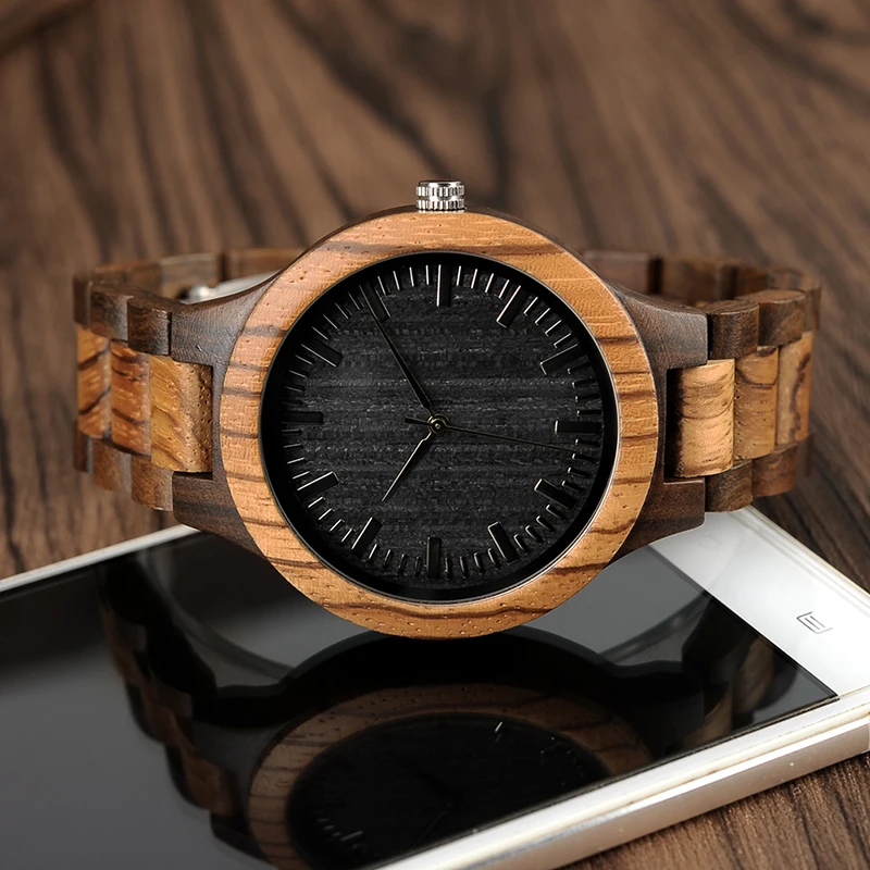 Comprar BOBO BIRD D30 caja redonda de madera de cebra Vintage reloj para hombres con cara de madera de bambú de ébano con correa de madera de bambú de cebra movimiento japonés