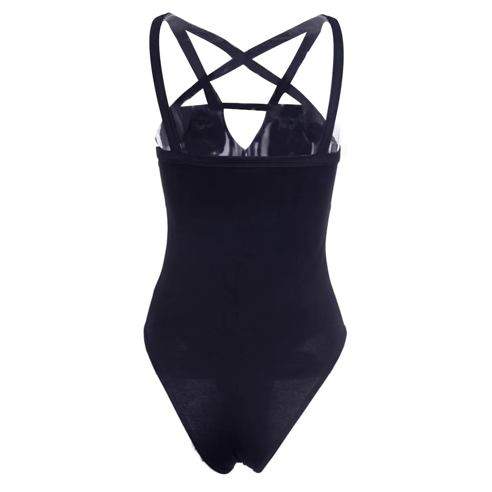 mesh bodysuit Gothic Women Hollow Out Pentagram Low Cut Backless Bodysuit Sleeveless Romper Women Bodycon Jumpsuit For Club Party bustier bodysuit