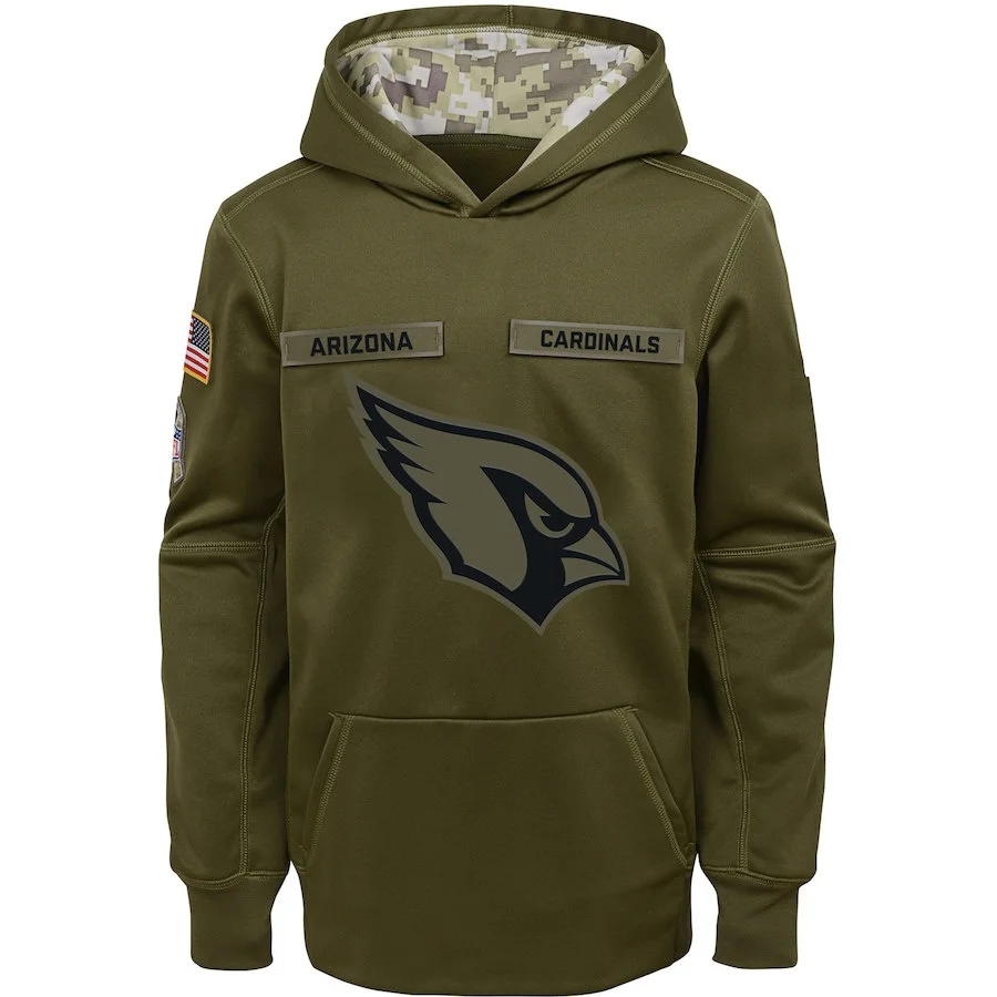 Arizona Толстовка Cardinals Salute to service Sideline Therma, пуловер с капюшоном для американского футбола, оливковый - Цвет: youth