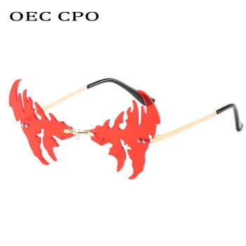 

OEC CPO Fashion Rimless Sunglasses Women Shades Personality Fire Flame Sun Glasses Men Vintage Metal One Piece Eyewear O776