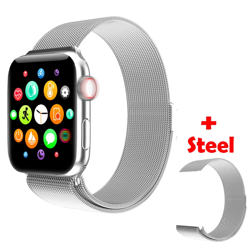 double silver steel Torntisc металлический чехол 44 мм сменный ремешок полный сенсорный IWO женские умные часы для Apple Watch серии 5 Android Phone Smartwatch для мужчин - Цвет: double silver steel