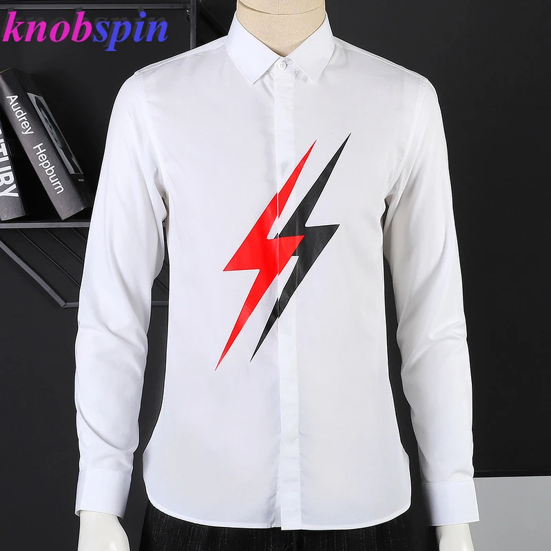 Новинка, мужская рубашка, черная, белая, с принтом большой молнии, с длинным рукавом, Chemise homme, модная, тонкая, повседневная, чистый хлопок, рубашки для мужчин, 2XL, 3XL, 4XL