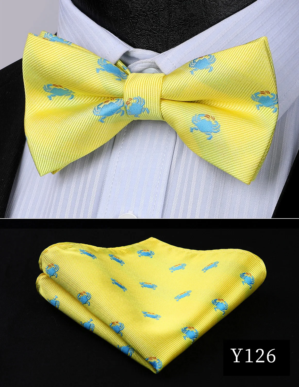 Y126 HISDERN Pre Tied Bow Tie Handkerchief Set Pocket Square Animal Flamingo Men Adjustable Formal Wedding Party Classic Butterfly - Цвет: Y126