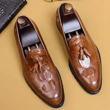 Genuine Leather Tassel Men Formal Shoes Top Quality Cow Leather Oxfords Crocodile Pattern Business Dress Shoes US 11.5