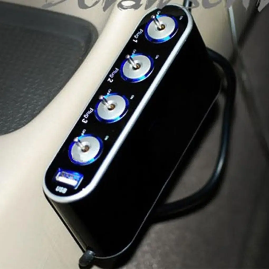 12V 4 Way Car Charger Vehicle Auto Cigarette Lighter Socket Multi Socket Splitter with USB Ports Plug Adapter