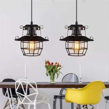 

Retro Wrought Iron Office Nordic Industrial Wind Bird Cage Creative Bar Loft Small Iron Cage Chandelier Modern Pendant Light