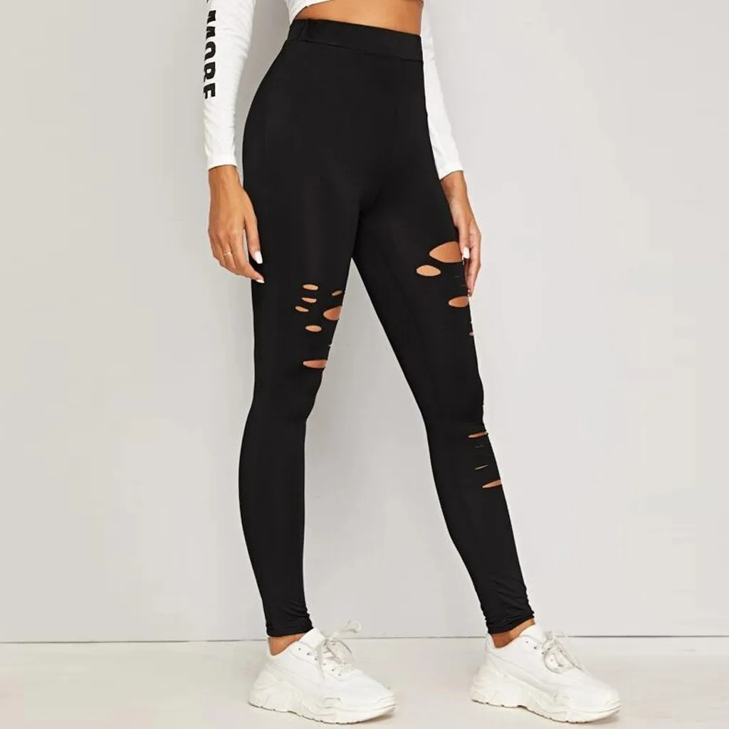 Hsu Hot Sales Fashion Womens Hole Solid Color Leggings Tightening Sports Casual Yoga Pants Sports Free Shipping