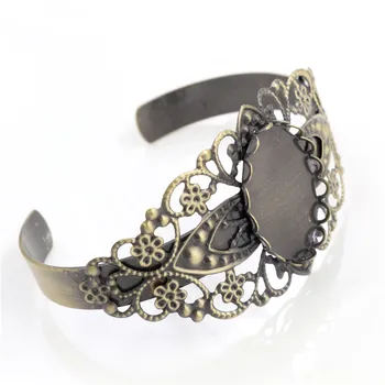 

High Quality 18x25mm Bronze Brushed metal Plated Bangle Base Bracelet Blank Findings Tray Bezel Setting Cabochon Cameo (L6-20)