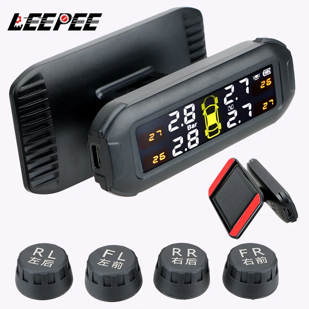 Solar TPMS Tire Pressure Monitoring System Temperature Warning Car Tyre