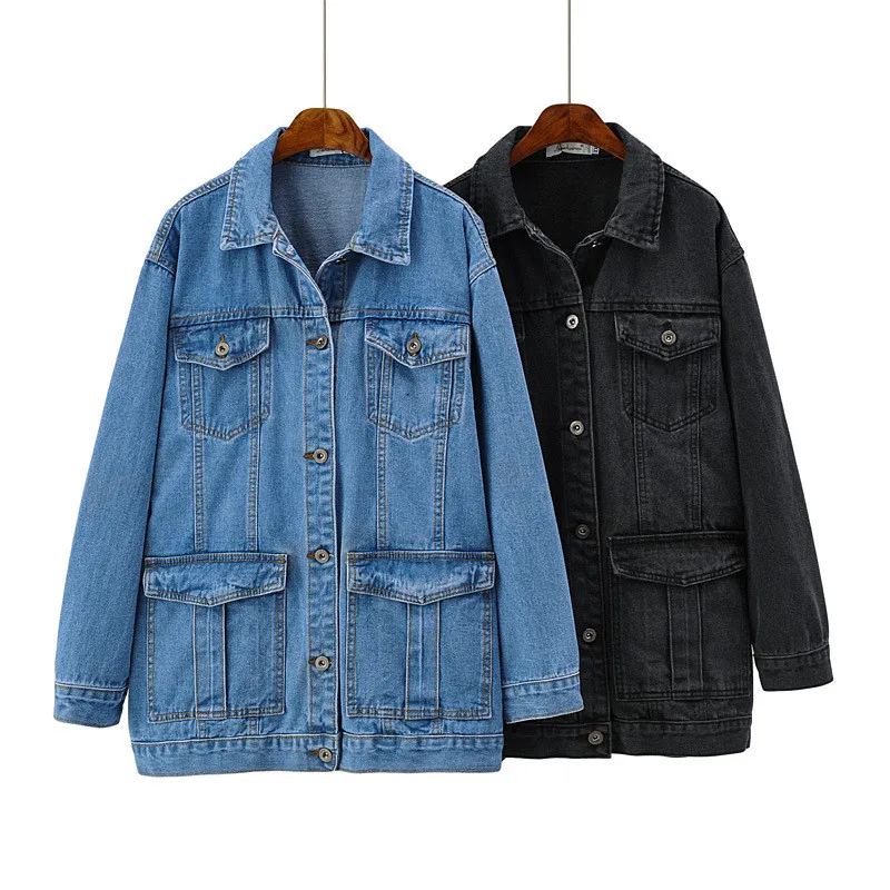 Chaqueta Vaquera Para Mujer Odizli - Manga Larga, Diseño Rasgado, Talla Grande, Poliéster, Estilo Casual