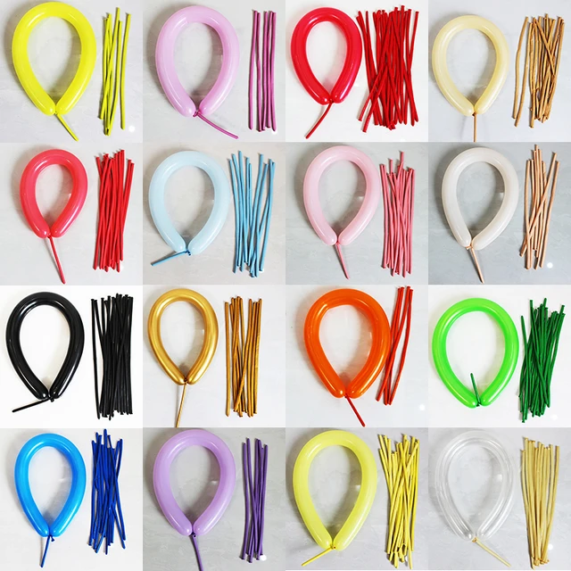 100 pièces longs ballons métalliques, ballons torsadés longs ballons  magiques 260Q ballons longs en latex pour torsader des fleurs d'animaux,  décorations de ballons de fête (coloré)