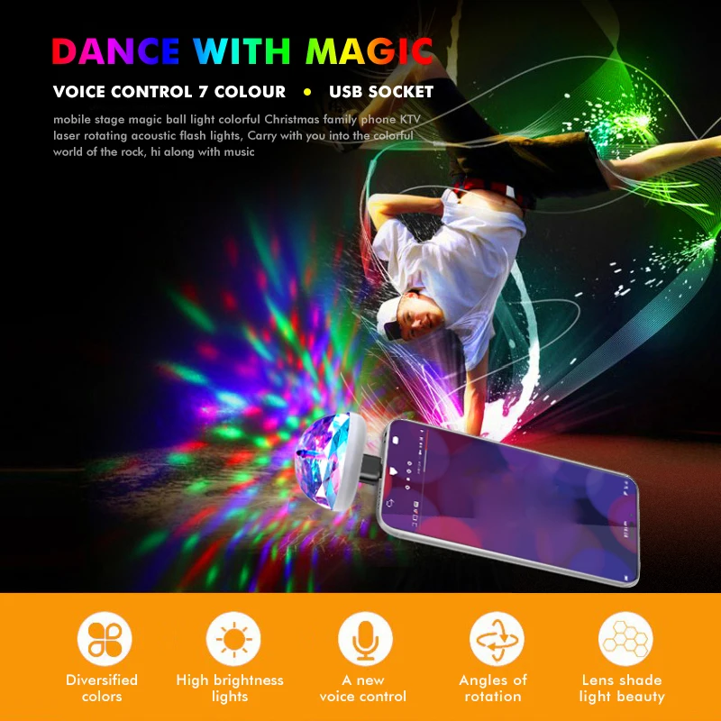 Мини USB LED диско сценический эффект лампа на мобильный телефон Волшебный шар