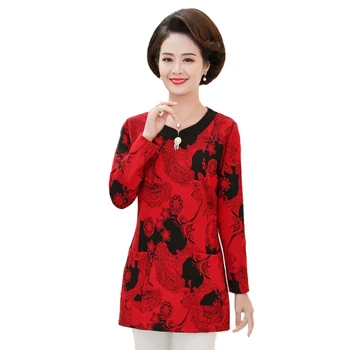 

Plaid Floral Printed Women T-Shirts Long Sleeves Tops 2020 New Spring Fall Female Clothing Casual Plus Size Mother Tee