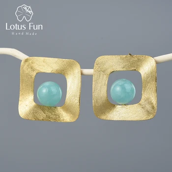 Lotus Fun Natural Stone Minimalist Style Uneven Square Stud Earrings Real 925 Sterling Silver 18K Gold Handmade Fine Jewelry