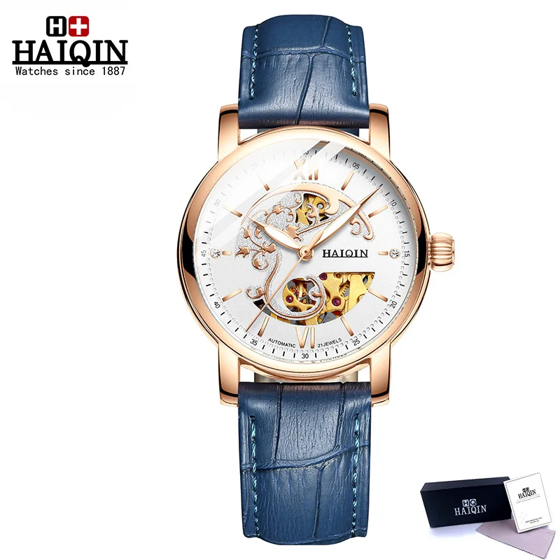 Новые HAIQIN женские часы модные простые женские часы механические часы для женщин автоматические часы для женщин Relogio Feminino - Цвет: Blue