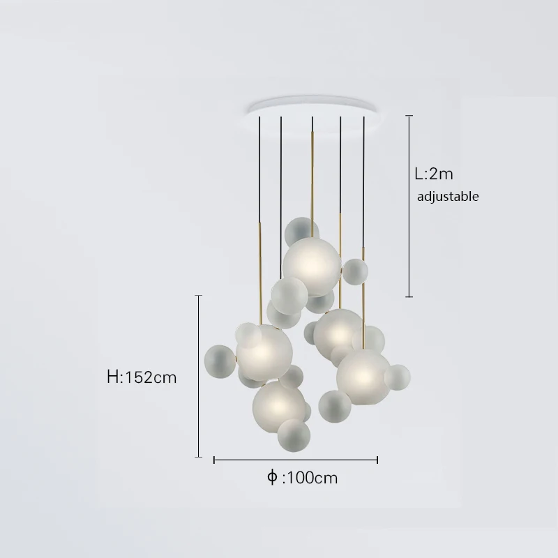 Современный стеклянный шар, светодиодный подвесной светильник, освещение, домашний декор, подвесной светильник для столовой, гостиной, спальни, кухни, подвесной светильник - Цвет корпуса: 100cmx152cm