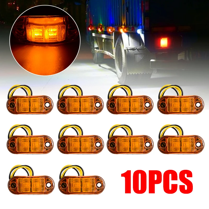 10 шт. 2LED 10 в 30 в Овальный автомобильный прицеп грузовик боковой маркер свет водонепроницаемый зазор лампа янтарного цвета цвет грузовика боковые сигнальные огни комплект