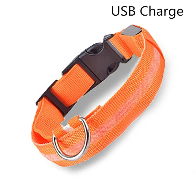 Светодиодный ошейник для собак, USB Перезаряжаемый светильник, ошейник для домашних животных, регулируемый нейлоновый мигающий светящийся ошейник для щенков, товары для защиты от потери - Цвет: USB Orange