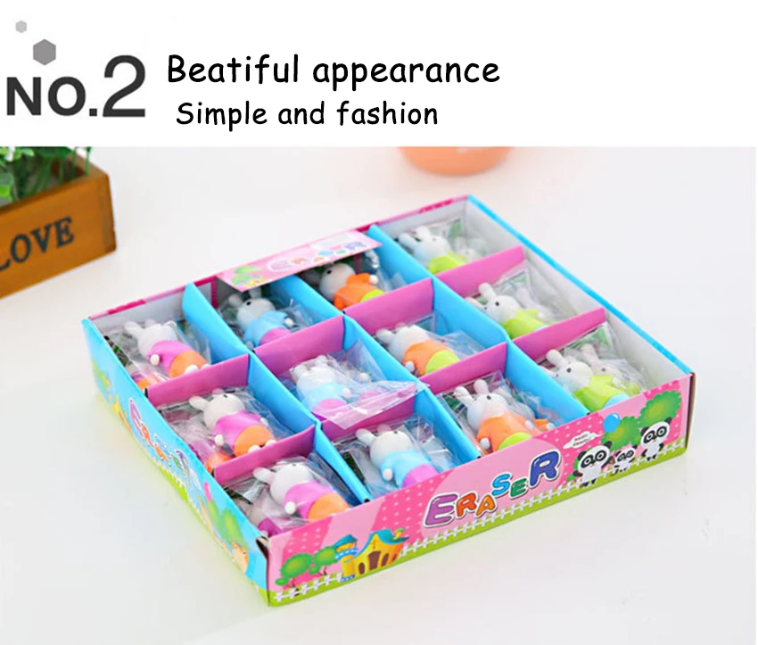 1PC 3D Kawaii Rabbit Pencil Eraser Student Stationery Detachable Non-toxic Rubbing Erasers Primary School Supplies Kids Rewards