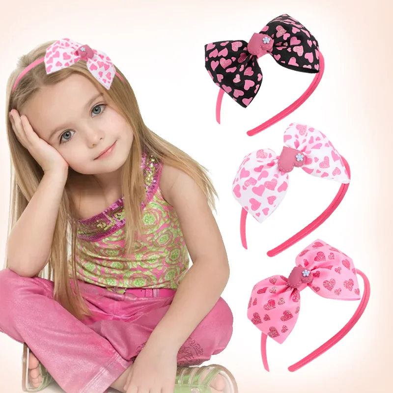 

1 Pc Cute Girls Hair Bands Hoops Sweet Heart Bows Headbands For Baby Girls Children Pink Valentine's Day Hair Accessories