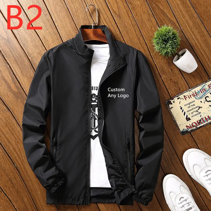 B2 New fashion Customize any LOGO comfortable autumn winter men's casual solid color collar flight jacket Zipper England style