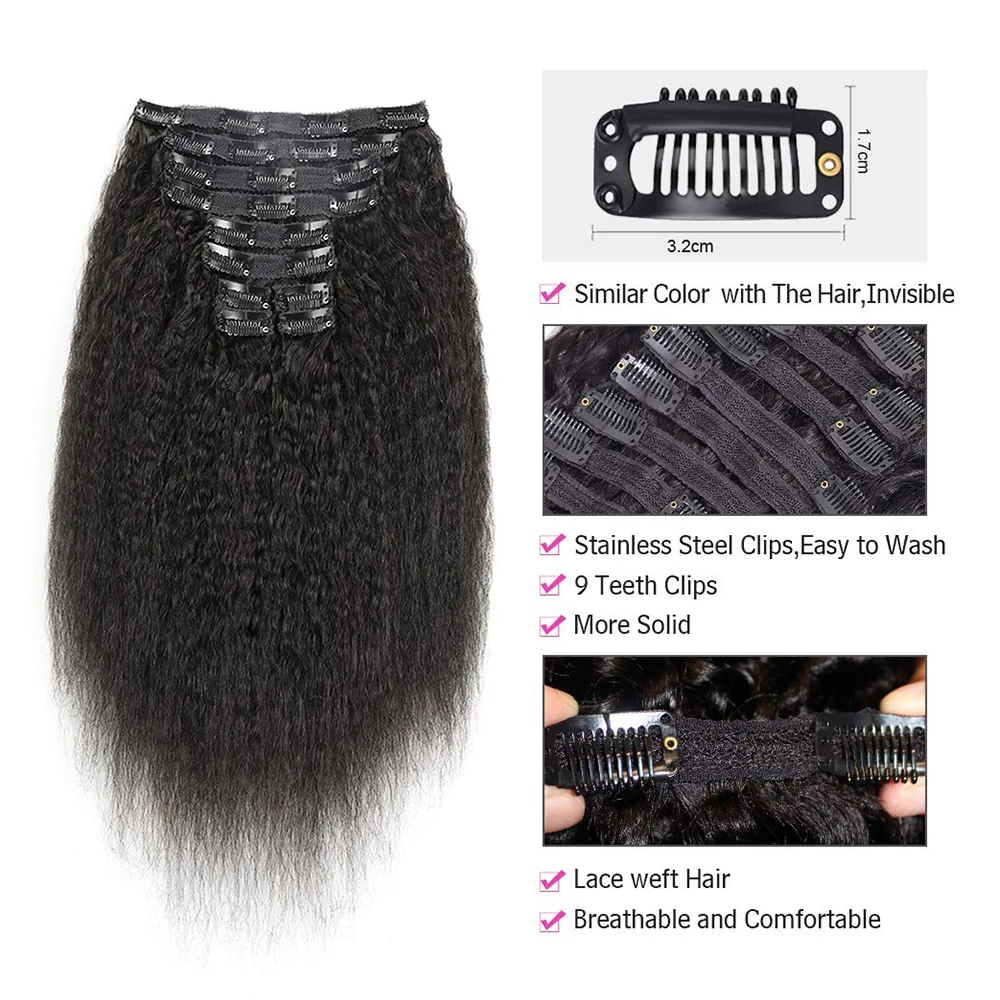 Clip In Kinky Straight Human Hair Extensions Clips In Extension