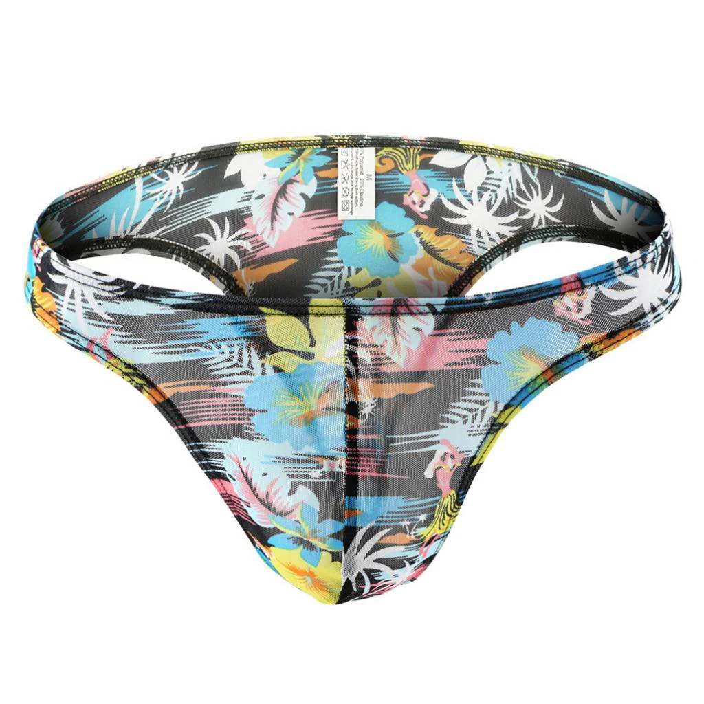 Men Low Rise G-string Floral Comfy Bikini Lingerie Underwear Thong Comfortable Backless Breathable Low Waist Underpants Briefs