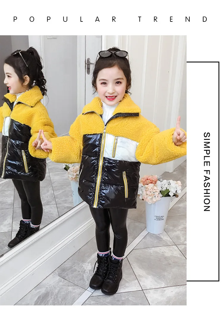 Хлопковое пальто для девочек с имитацией овечьей шерсти; новая зимняя теплая хлопковая куртка с бархатной вышивкой; Верхняя одежда для детей; Y2494